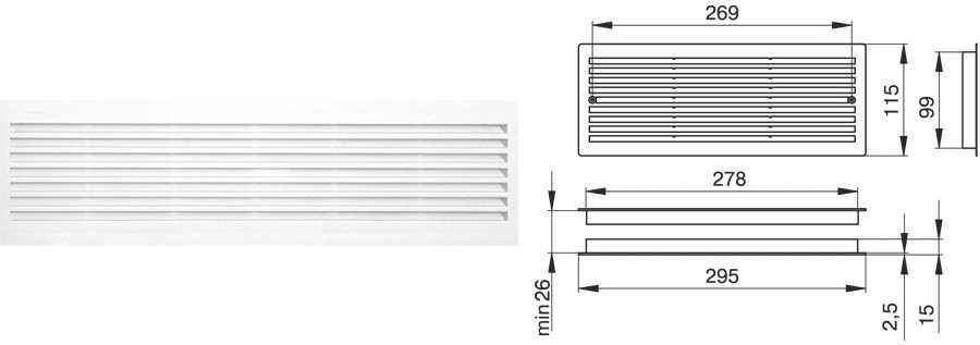 Вентиляційна ґратка 295*115 біла