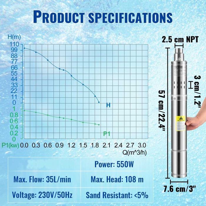 Bomba Submersível 550W para Poço/Furo