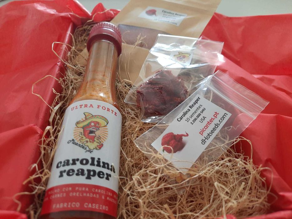 Caixa Presente Gift Box CAROLINA REAPER: Molho, Pó, Sementes e Seca