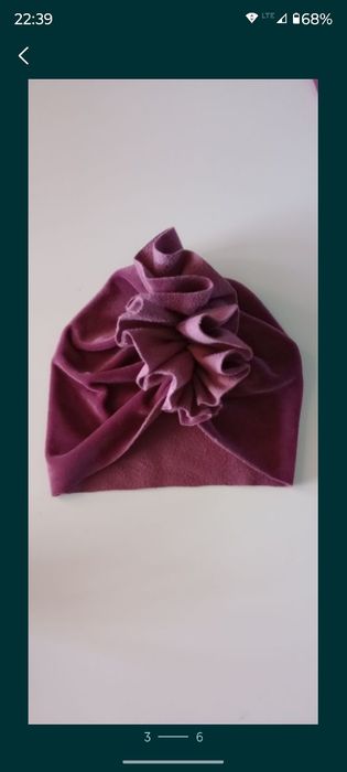 Czapka turban bordo miły welur jesienna obwód 40/42