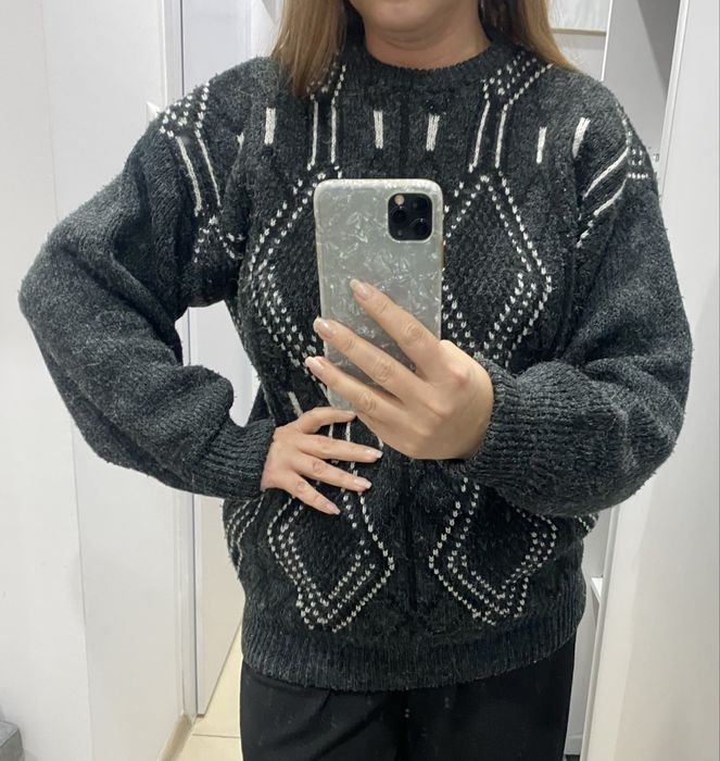 Szary grafitowy sweter romby dziadkowy l-xl męski
