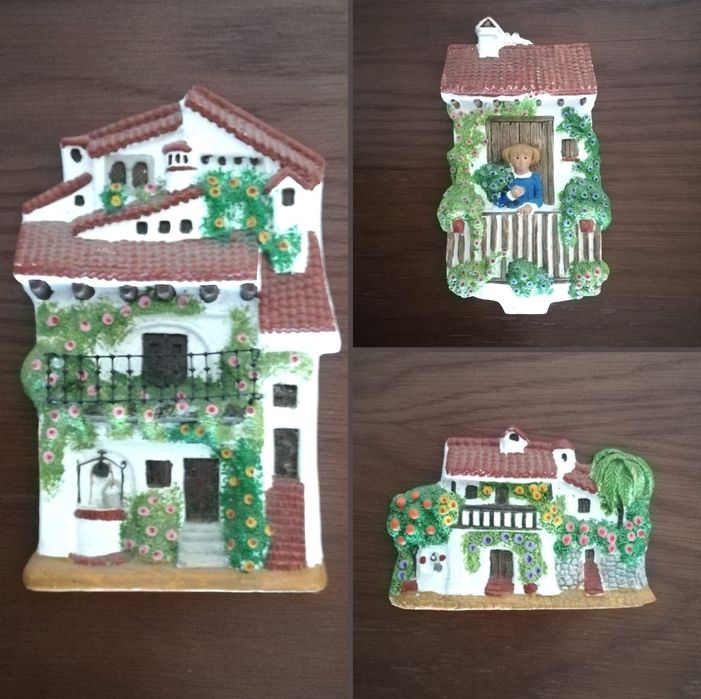 Conjunto de 3 casinhas decorativas de artesanato português