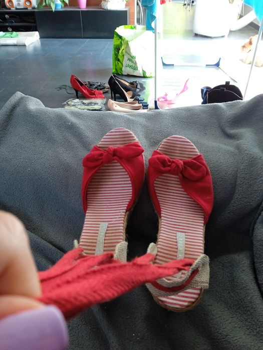 Espadryle na koturnie , czerwone 40