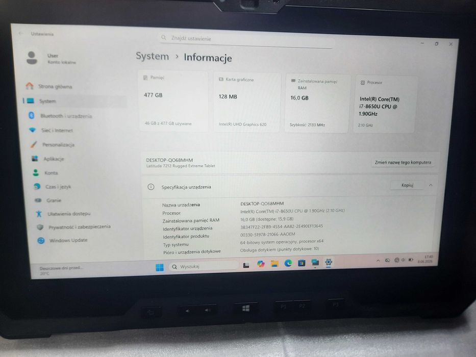 Dell Latitude Rugged 7212 2w1 i7-8650U 16GB 500GB LTE FHD W11P