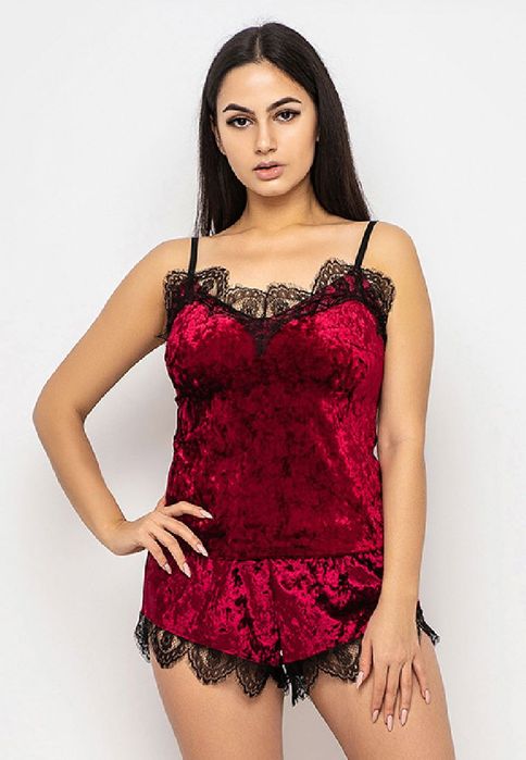 Жіноча піжама велюрова майка та шорти з мереживом 42р-60р