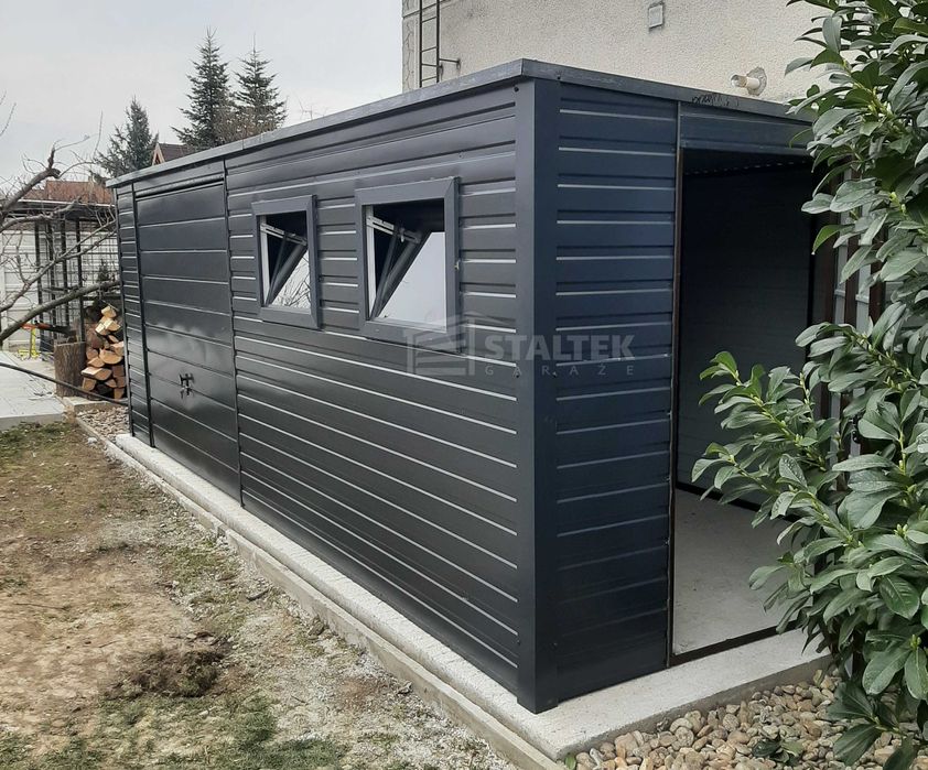 Schowek - Domek Ogrodowy 6x3 Brama okno drzwi dach spad w tył ST106