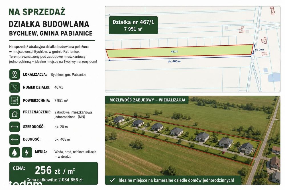 Działka Inwestycyjna 7951 M² Osiedle Domów - Bychlew – Gmina Pabianice
