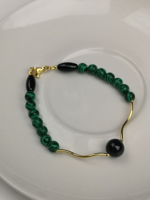Bransoletka malachit czarny onyks