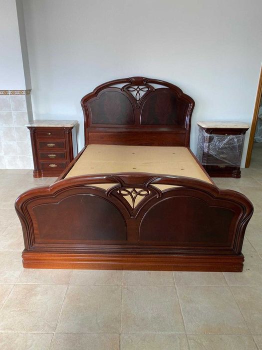 Bed + 2 Marble Headboard Tables (Solid Mahogany)64737704629507120