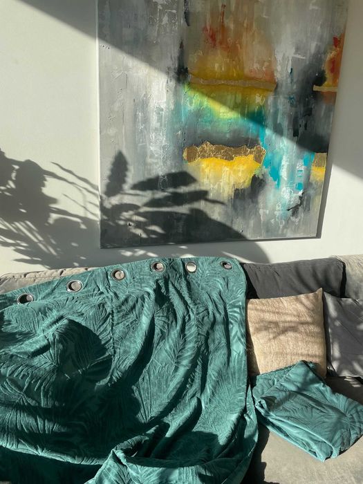 2x zasłony liście wzór roślinny Designerskie 133x 260 Przelotki UNIKAT