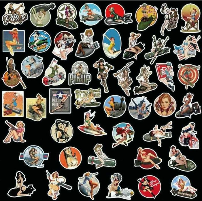 Наклейки стикеры сексуальные девушки военный Пин-ап  50 шт.