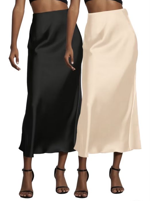 Сатинова, атласна спідниця, S, M, чорна