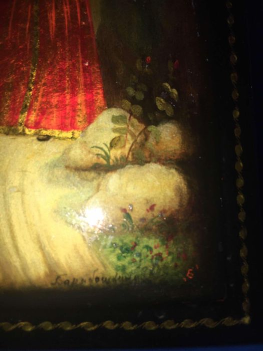 Шкатулка Федоскино оригінал з клеймом печаткою пап'є-маше  купюрниця