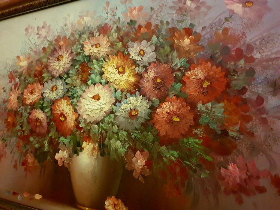 Natureza Morta - grande pintura em óleo sobre tela 130 cm comprimento