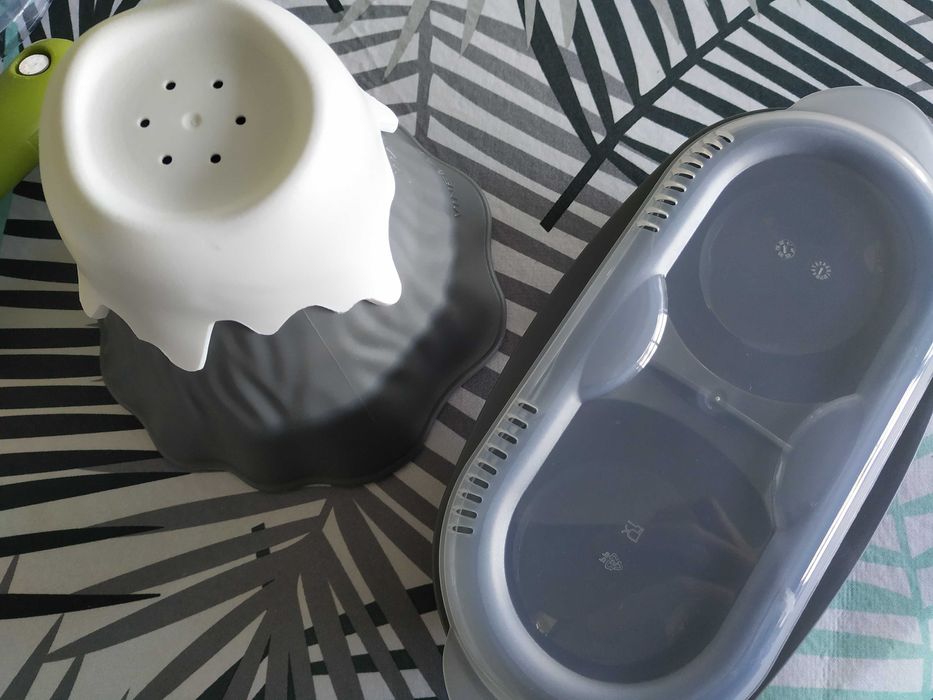 Utensílios para cozer ovos, limpar microondas e ralar