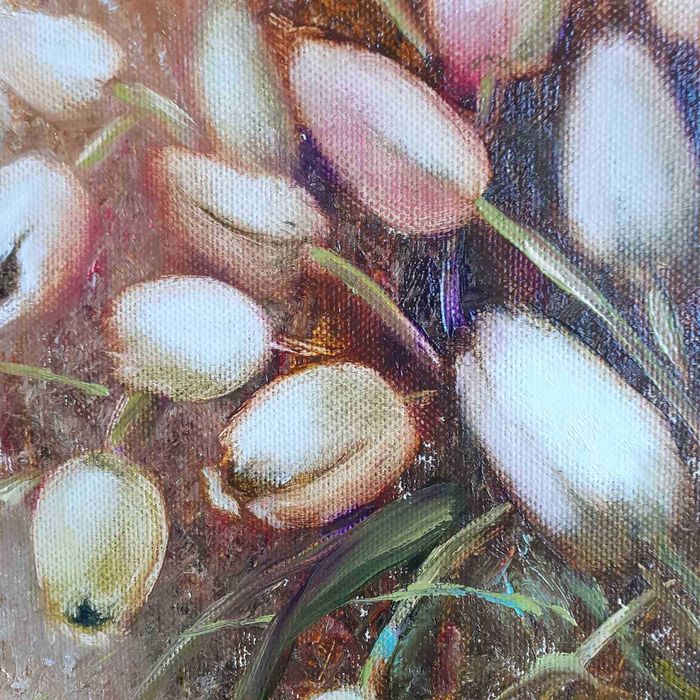 Картина натюрморт, олія ,полотно тюльпани квіти на подарунок