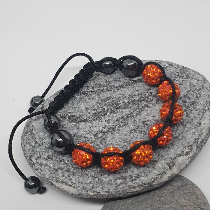 Bransoletka SHAMBALLA cyrkonie sznurek - Pomarańczowa