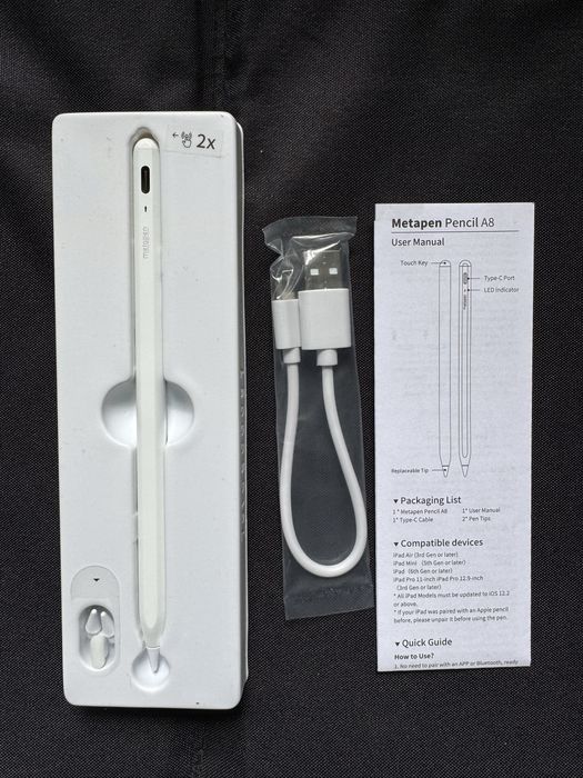 Стилус Metapen Pencil A8 для iPad з магнітним кріпленням та зарядкою USB-C, білий (A76)
