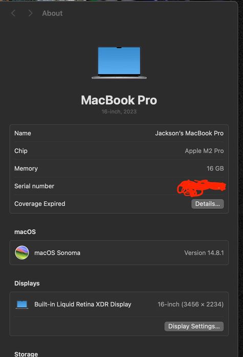 MacBook Pro M2 16GB 512 SSD 16 polegadas