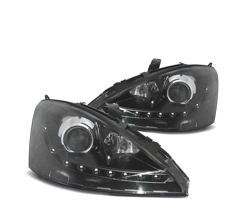 FARÓIS OPTICAS LUZ DIURNA FORD FOCUS MK1 01-04 FUNDO PRETO H7