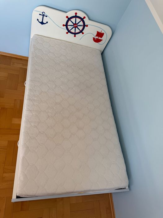 Łóżko dla dziecka ze skrzynią 90/180 białe Meblik Pirat