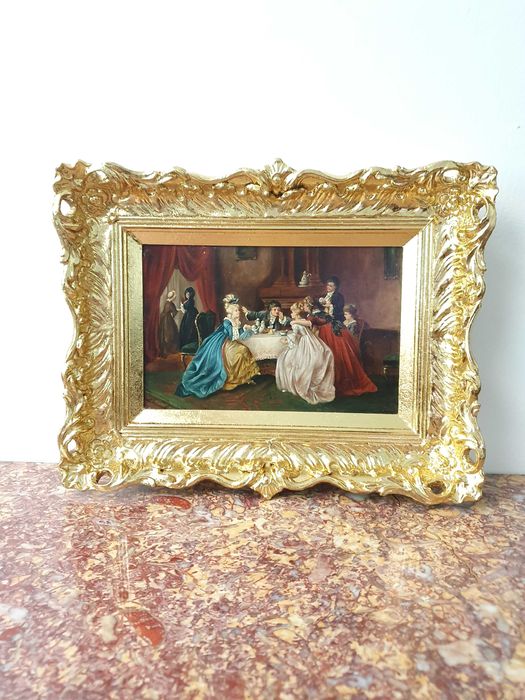 Obraz olejny . Piękna złota rama. 18x26 cm. J Morgan