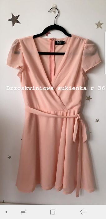brzoskwiniowa sukienka kopertowa letnia roz. 36