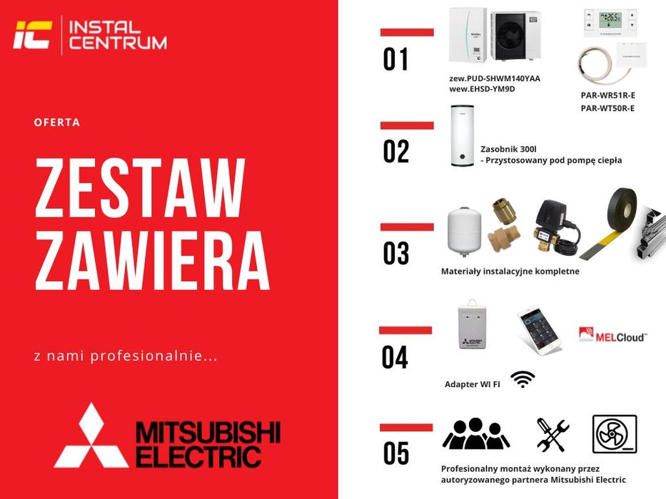 Pompa ciepła Mitsubishi Electric Zubadan 12 KW, z montażem