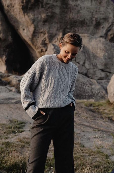 Светр бавовняний структурний в коси сірий Sage