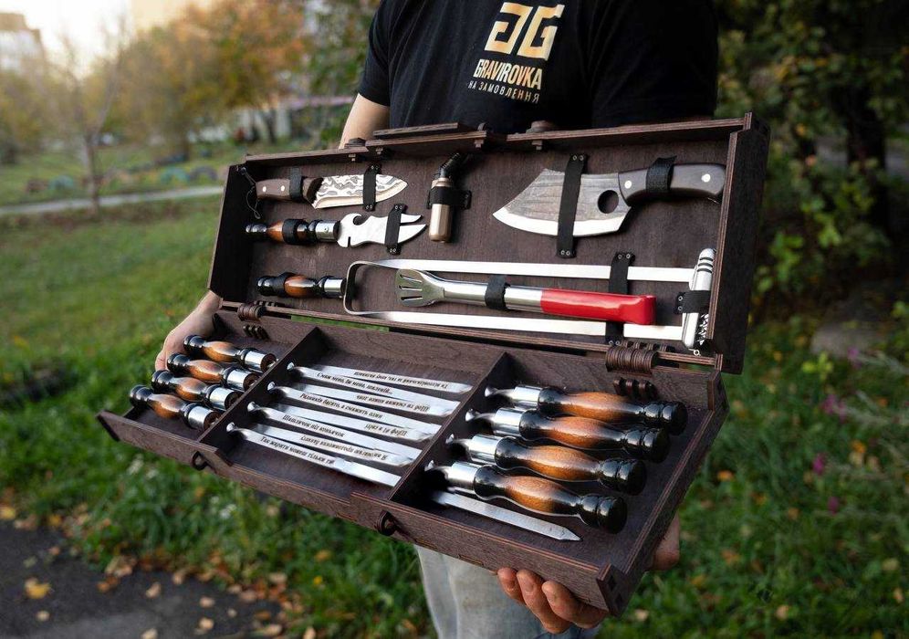 Набір шампурів у кейсі,шашличний набір, набір шампурів, подарунок