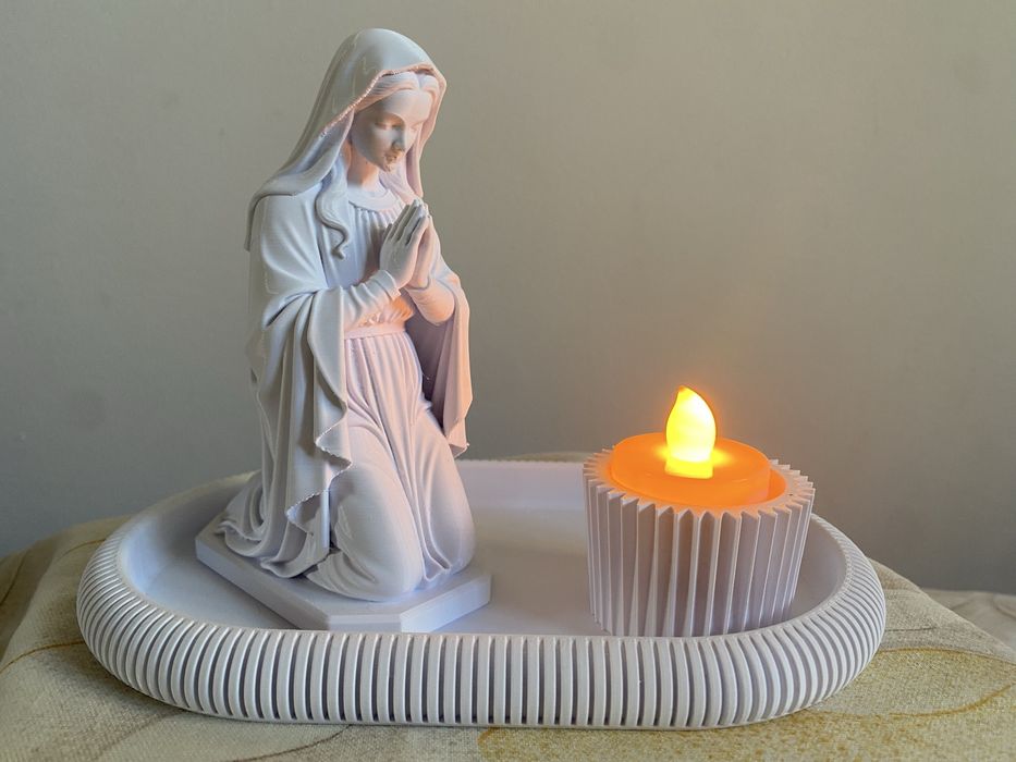 Nossa s enhora Decorativa com bandeja e porta-vela LED