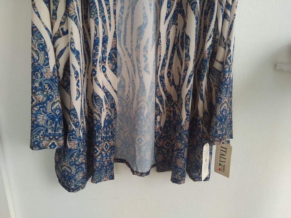 Kimono Étnico/Zebra Azul e Creme – Made in Italy - Tamanho Único - Novo!