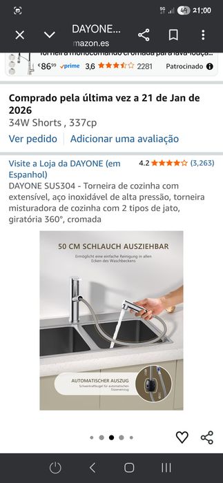 Torneira de bancas com chuveiro em inox