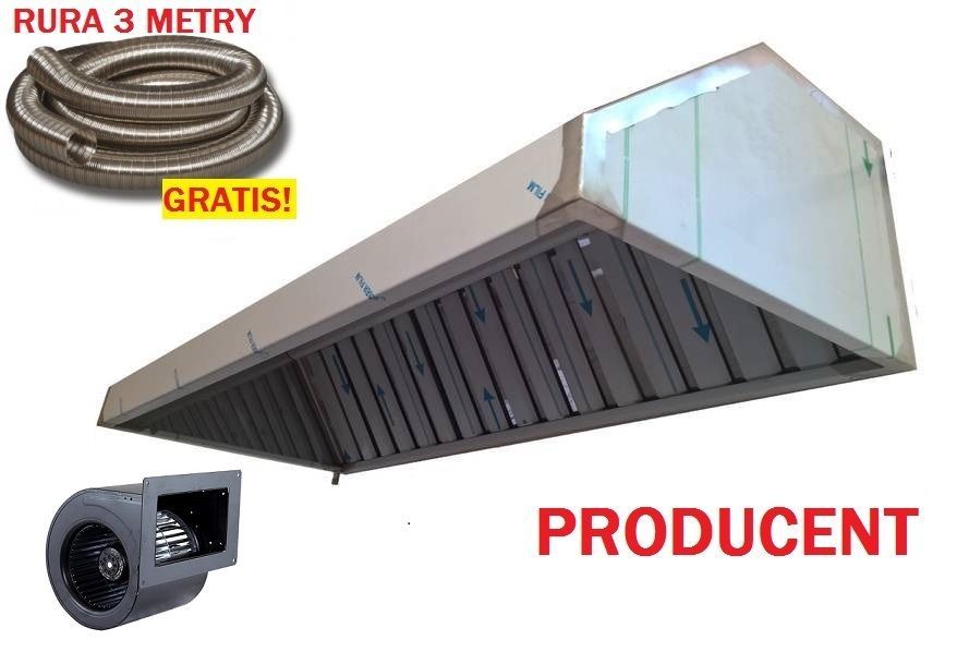 Okap gastronomiczny 3000x700x400 FILTR TURBINA gratisy atesty KURIER