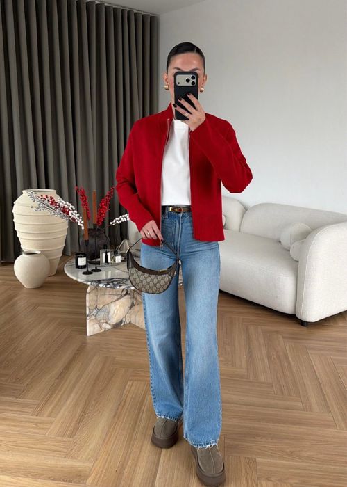 Червоний кардиган светр на блискавці, джемпер на двостронній блискавці