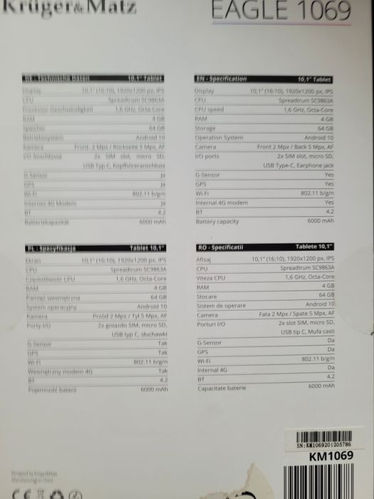 Tablet Kruger&Matz  Eagle1069 stan bdb.