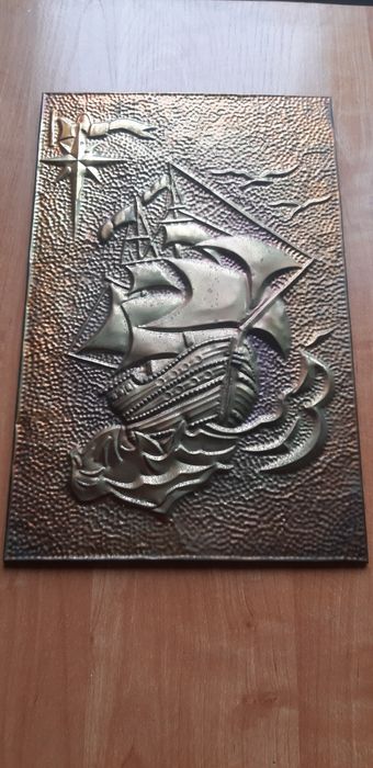 Картина чеканка на металле "Корабль в море" ссср