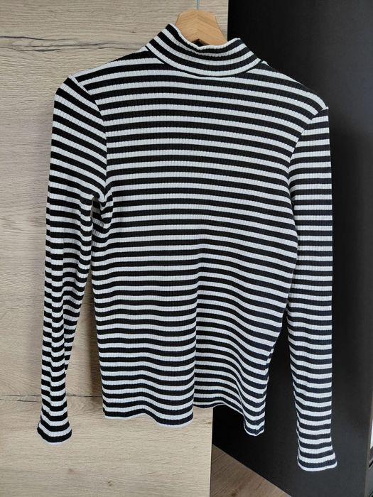 Prążkowany półgolfik Massimo Dutti w czarno białe paski xs