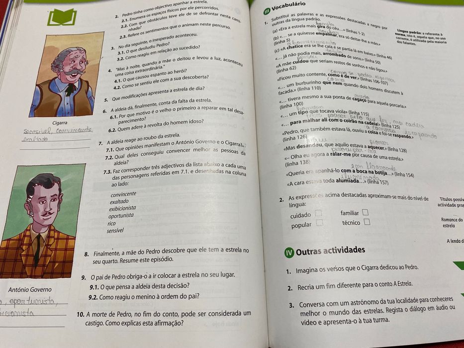 Manual e Caderno de atividades de Português do 7.º ano