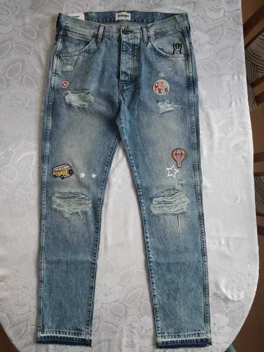 Spodnie męskie jeansy dżinsy Wrangler Boyton 32/34 naszywki przetarcia
