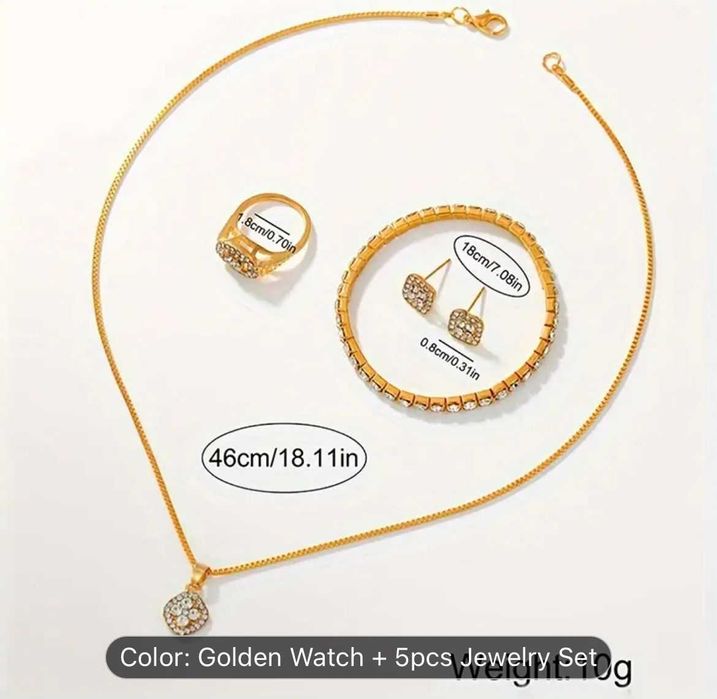 6pcs golden rhinestone quartz watches for women