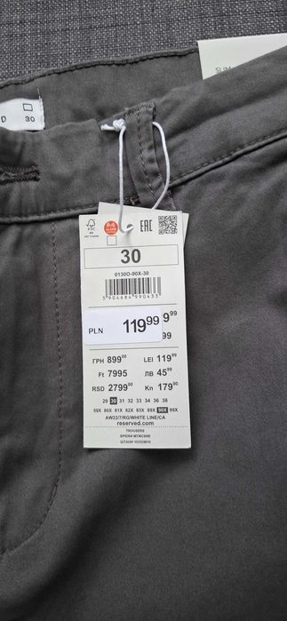 Chinosy slim fit RESERVED rozm. 30 ciemnoszare
