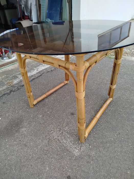 Mesa bambu com tampo de vidro 1m