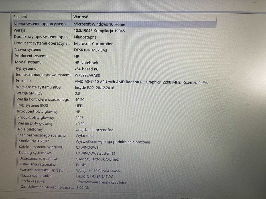 Laptop HP 15-BA0009NT AMD A87410 8GB 128 GB SSD Radeon R5 15.6'' Windows 10