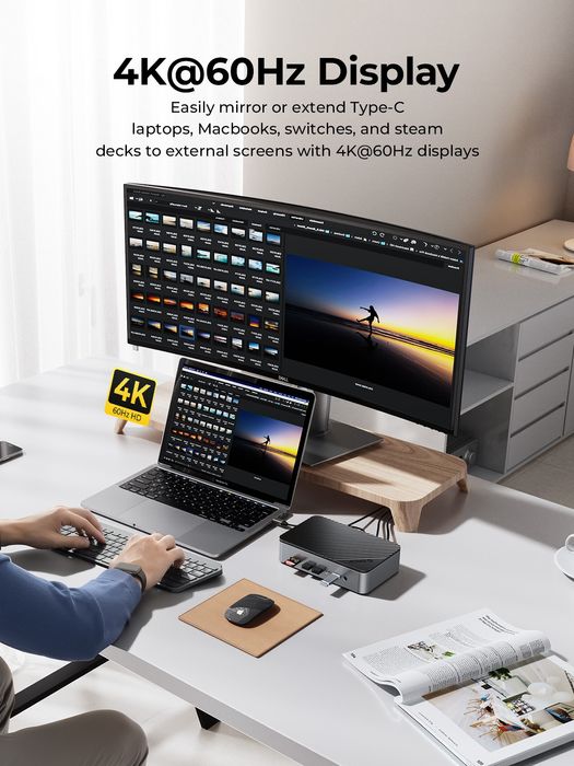 ORICO D35M2 USB-C Док-станція 10-в-1 для M.2 NVMe/SATA SSD і 2.5″/3.5″