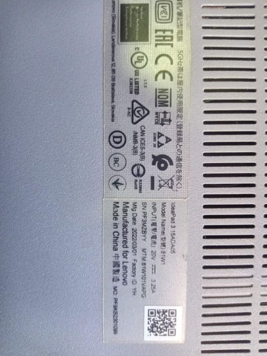 Lenovo IdeaPad 3 15ADA05 Model 81W1