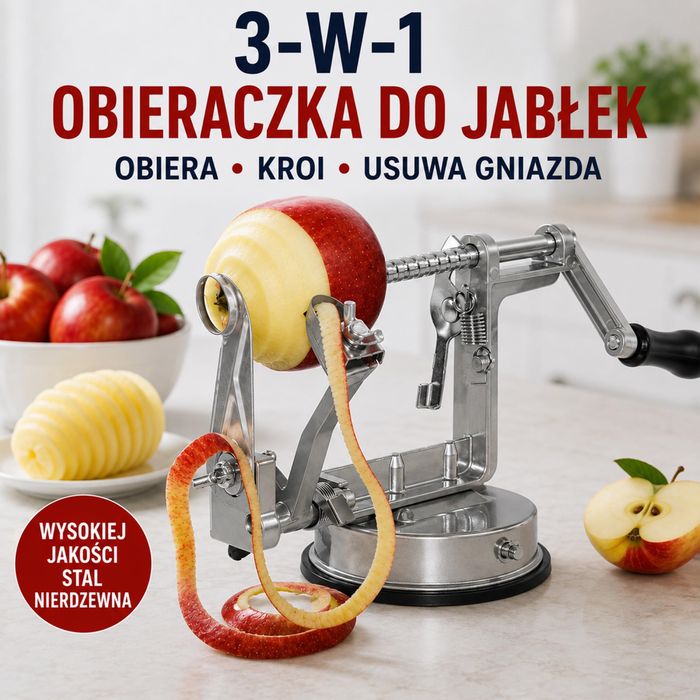 Obieraczka do jabłek GOODS+GADGETS 3w1 – obiera, kroi i usuwa gniazda nasienne