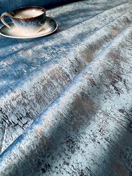 Materiał Tkanina Na Zasłony Niebieski Błękit Złoto Srebro Welwet 280cm