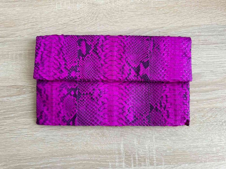 Клатч женский сумка из натуральной кожи питона фуксия коричневый Тай