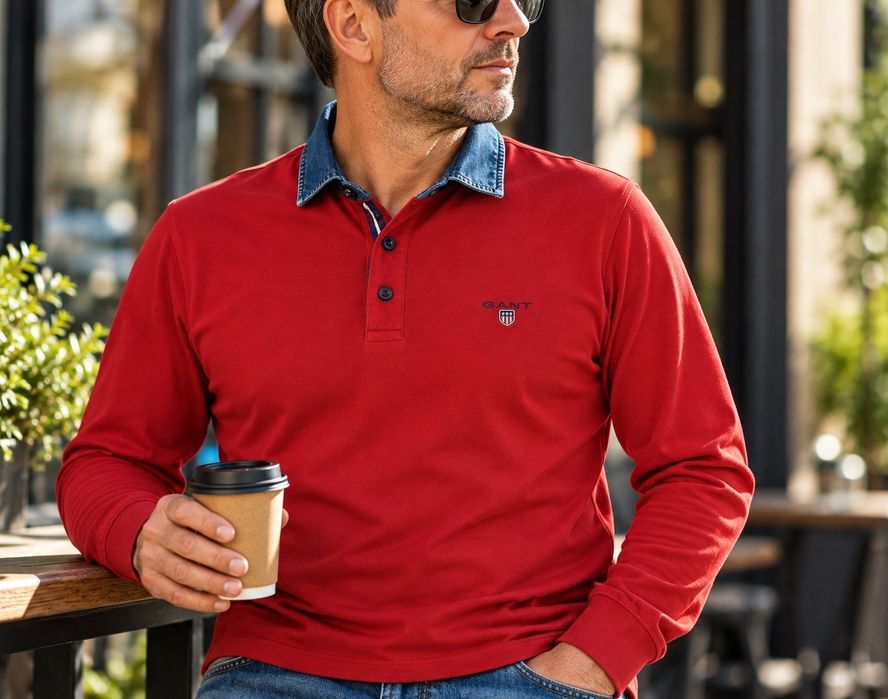 GANT XL — преміальне чоловіче поло з джинсовим коміром, 100% бавовна